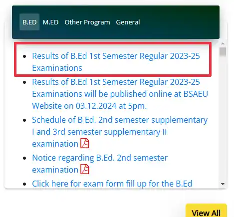 BSAEU B.Ed 1st Sem Result